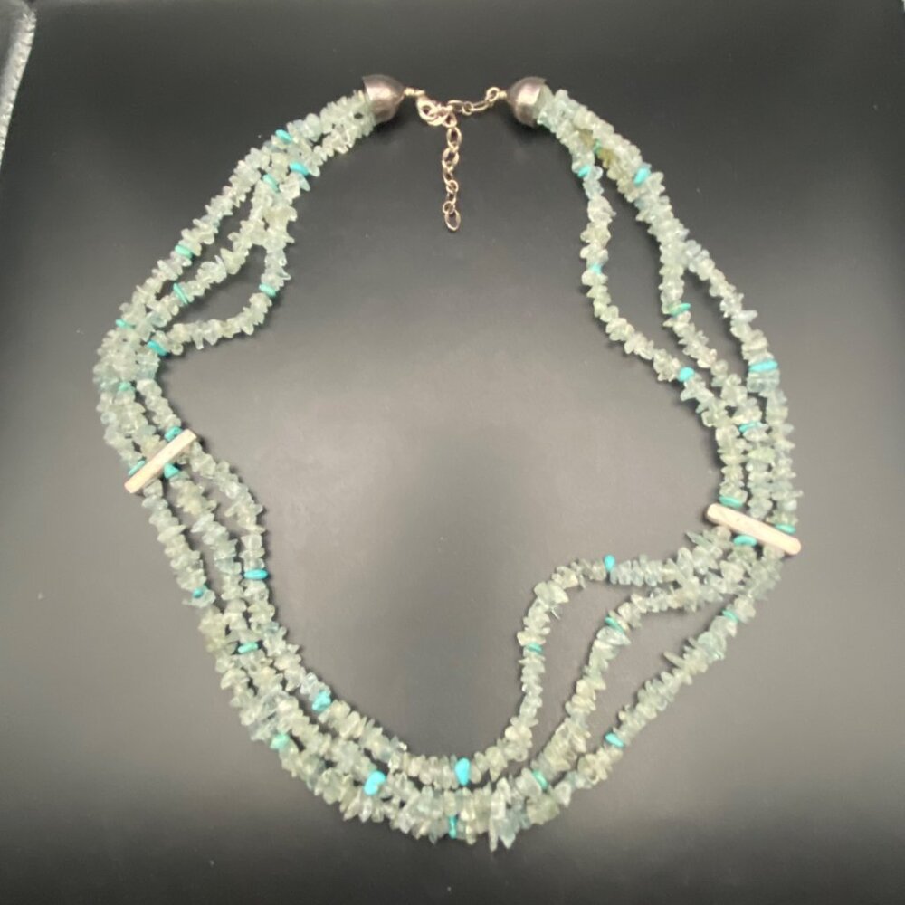 Jay King DRT Aquamarine Turquoise Chip 925 Silver Necklace  Vintage 21+3 - Picture 2 of 10